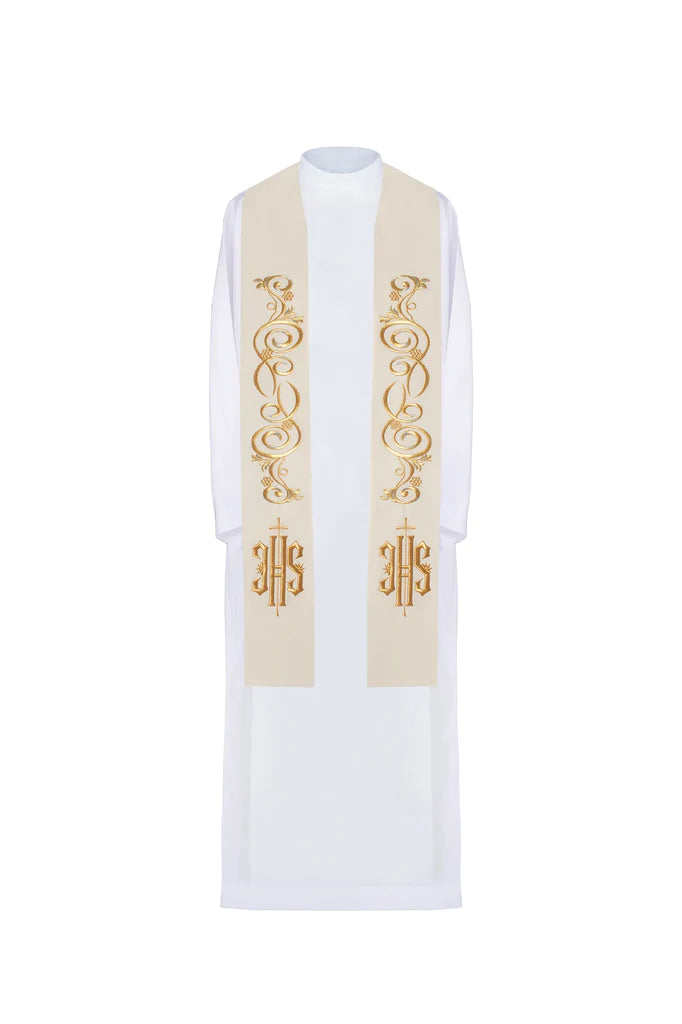 Golden embroidered IHS stole