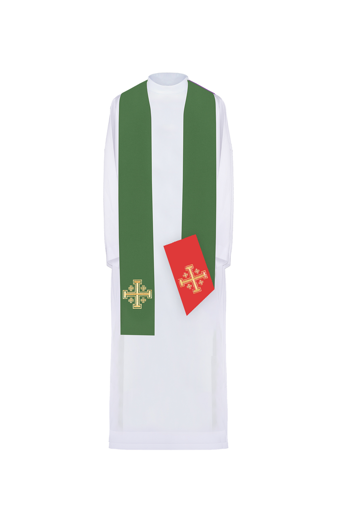 Green and Red Jerusalem Cross embroidered priestly stole