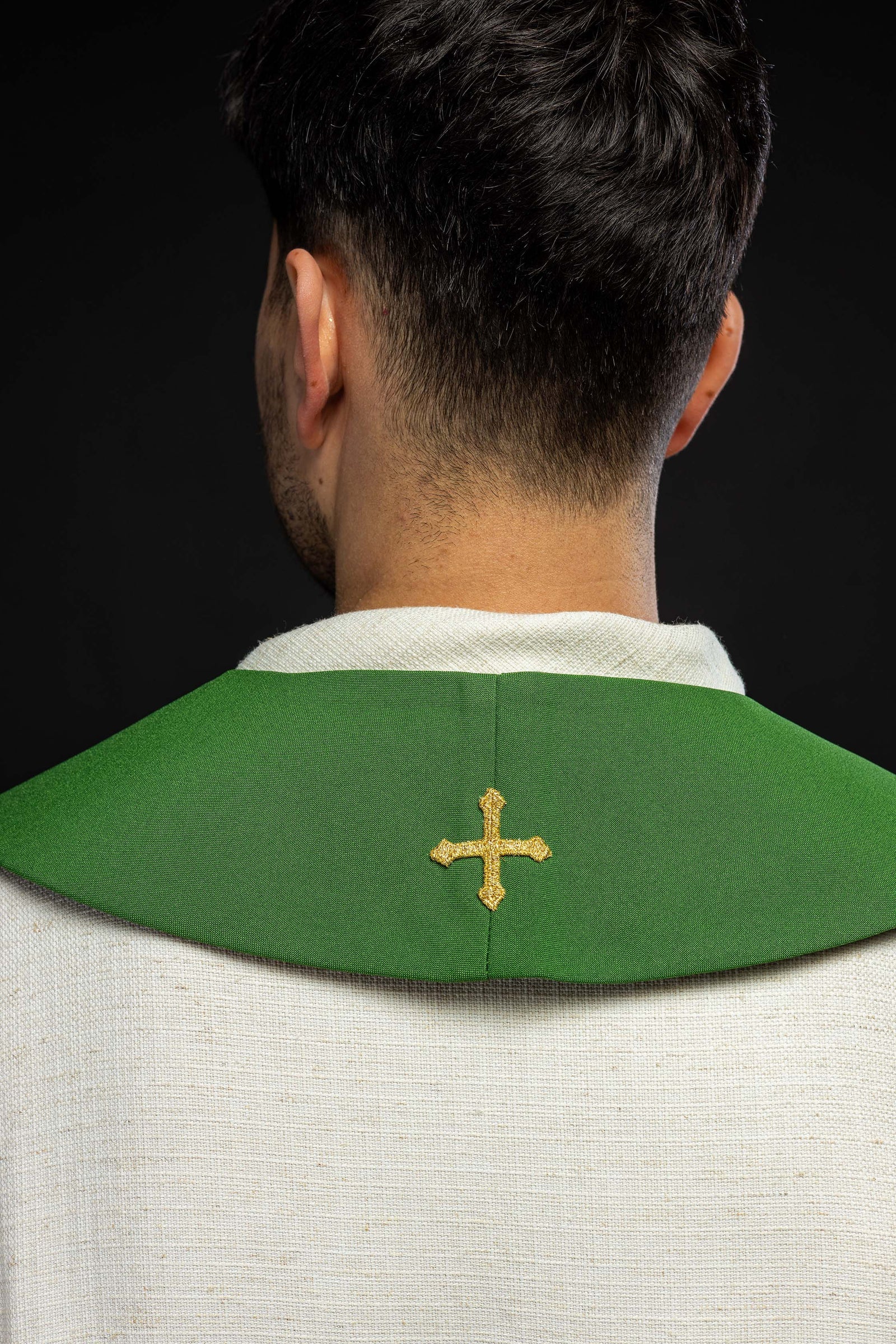 Green priestly stole with IHS chalice