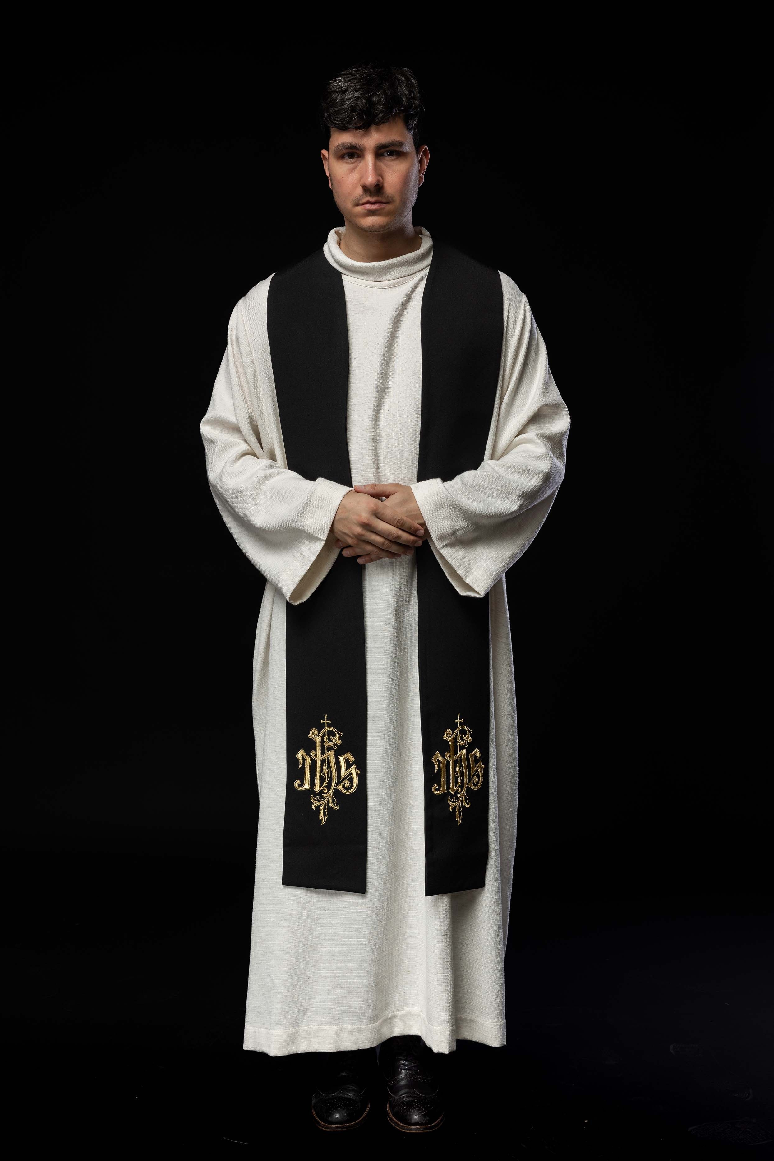 Black embroidered IHS stole