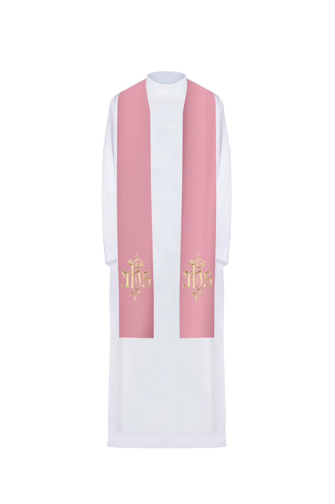 Pink embroidered IHS stole