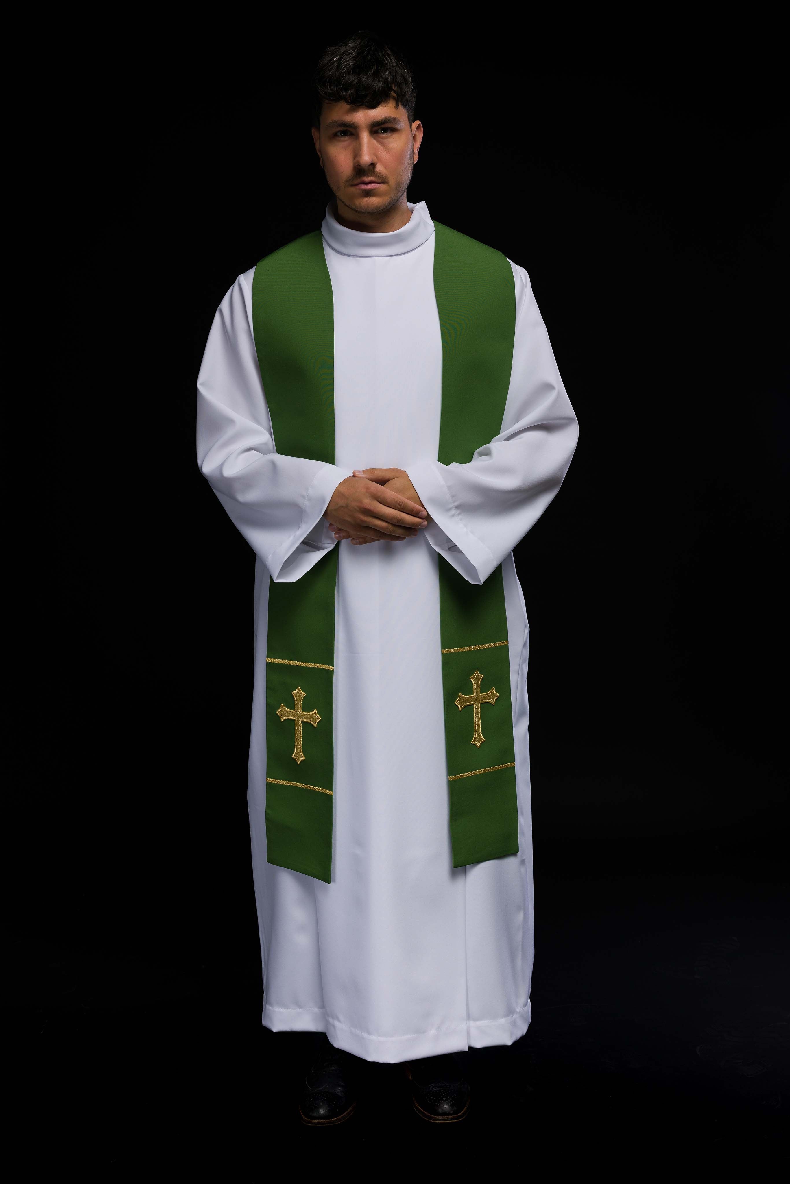 Green priestly stole embroidered cross