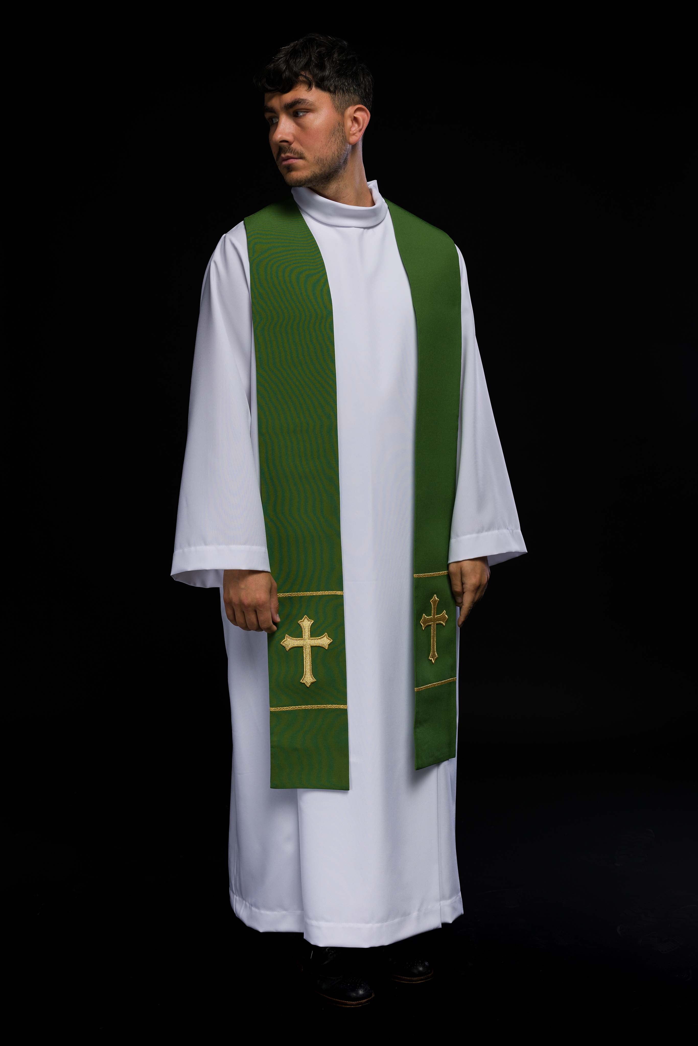 Green priestly stole embroidered cross