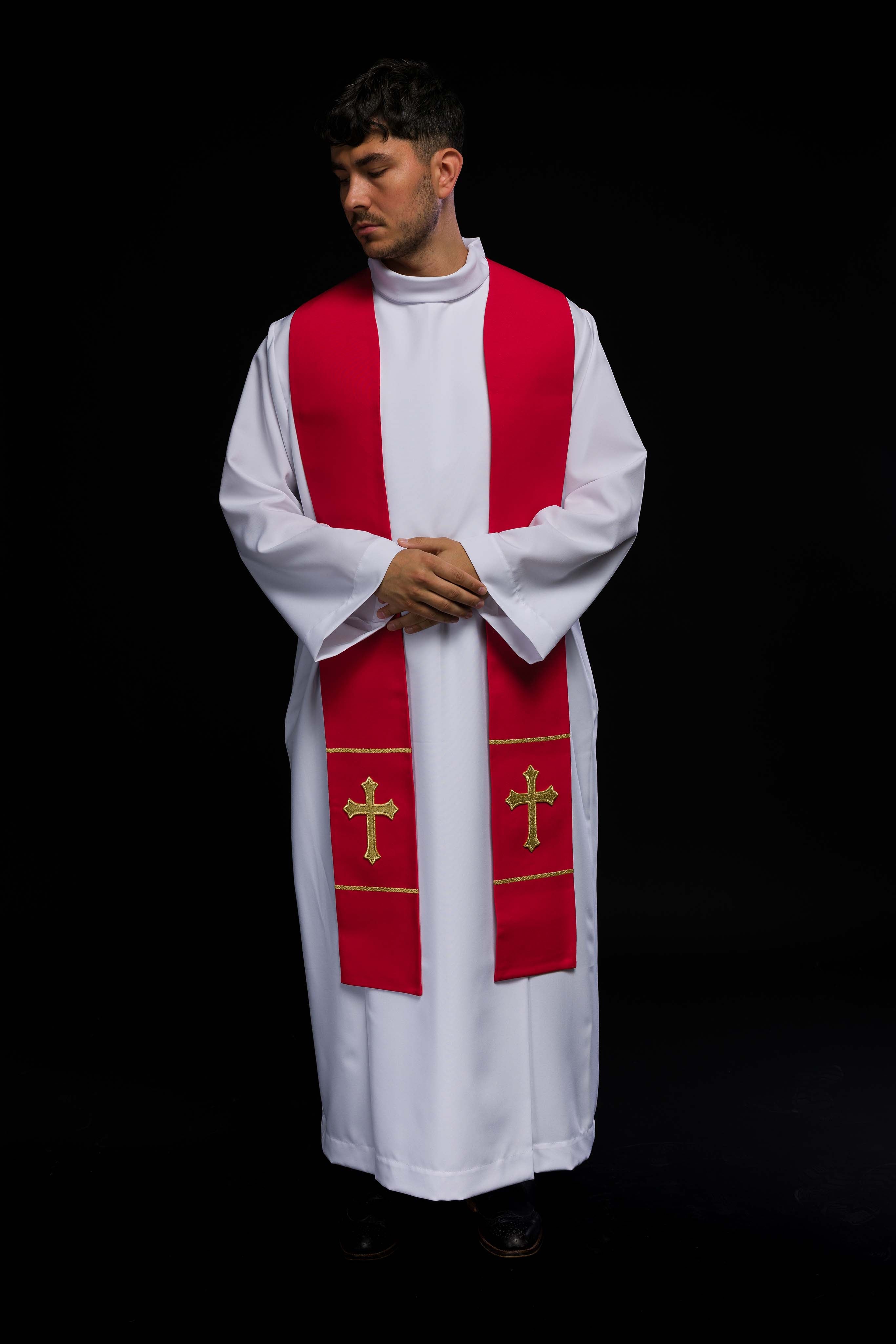 Red priestly stole embroidered with a Cross