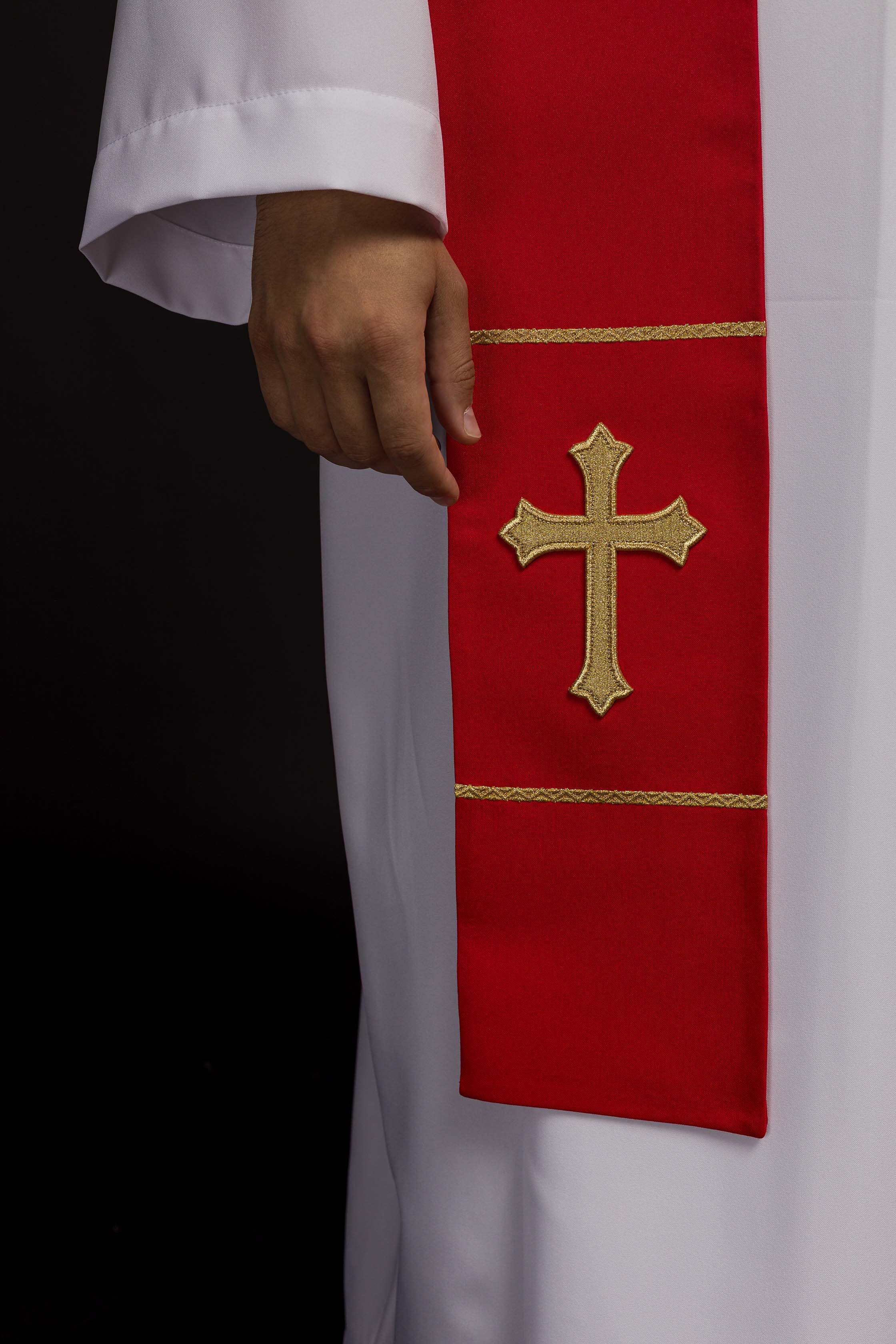 Red priestly stole embroidered with a Cross