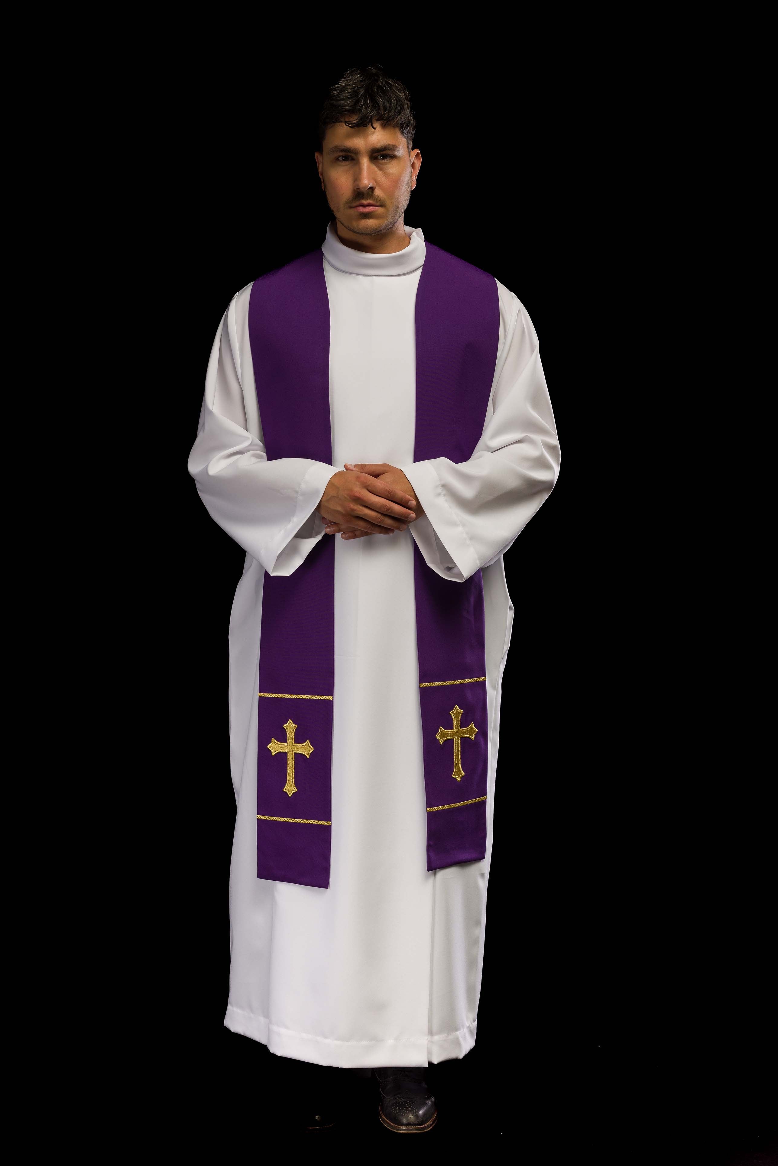 Purple priestly stole embroidered with a Cross