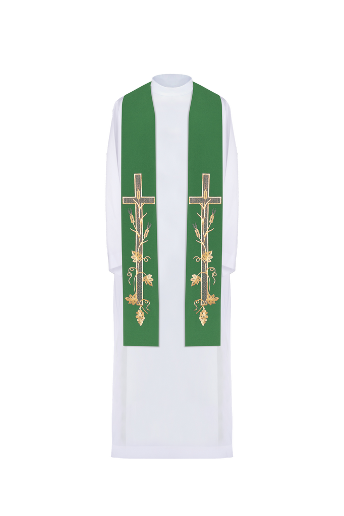 Green priestly stole embroidered cross