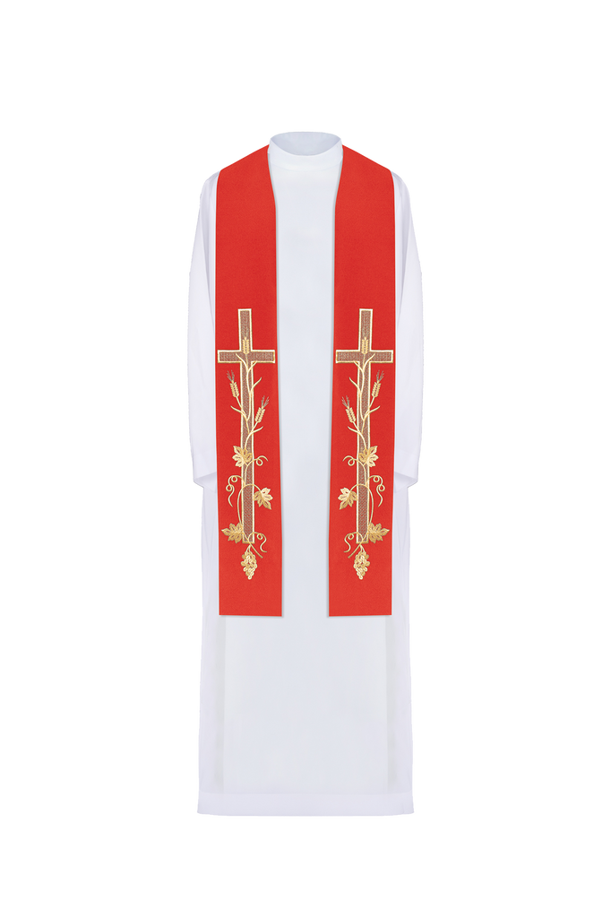 Red priestly stole embroidered with a Cross