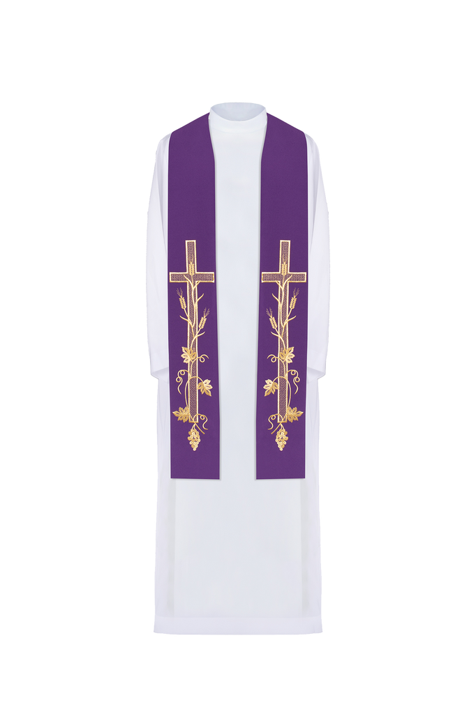 Purple priestly stole embroidered with a Cross