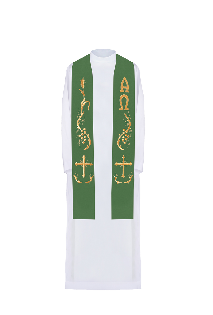 Green priestly stole embroidered