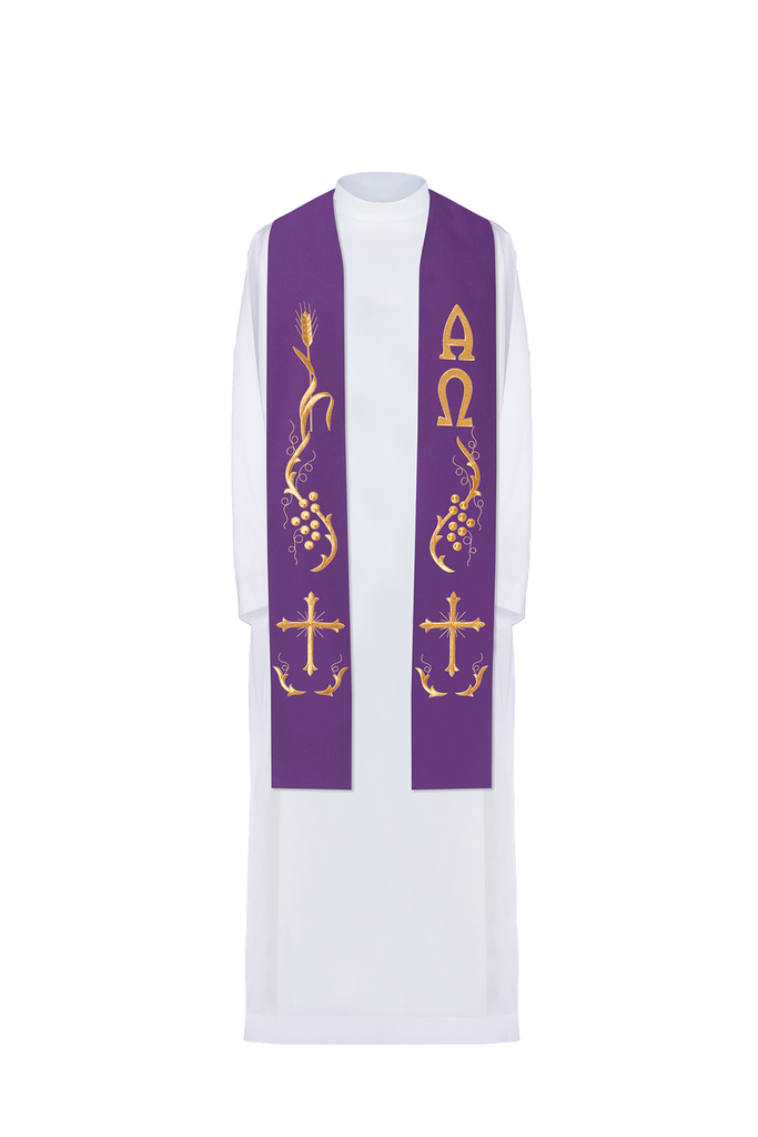 Purple embroidered priestly stole