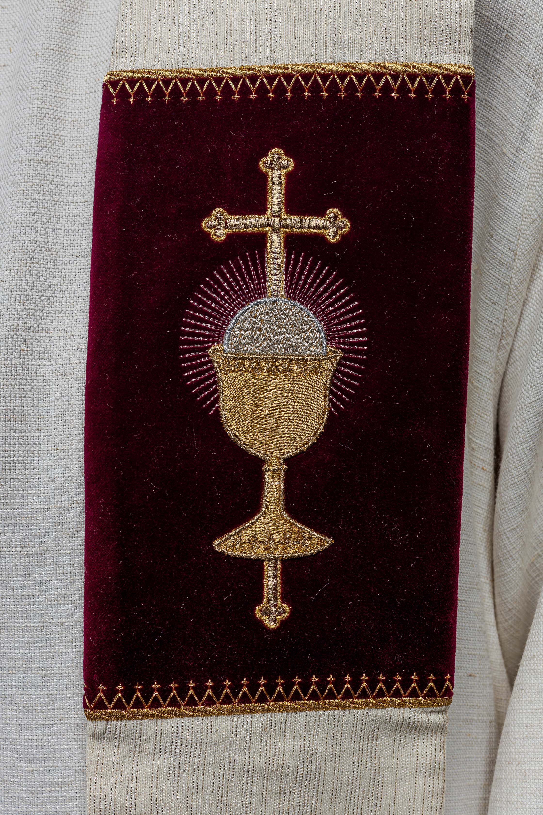 Stuła z haftowanym Kielichem Eucharystycznym i PAX - ORNATY.PL