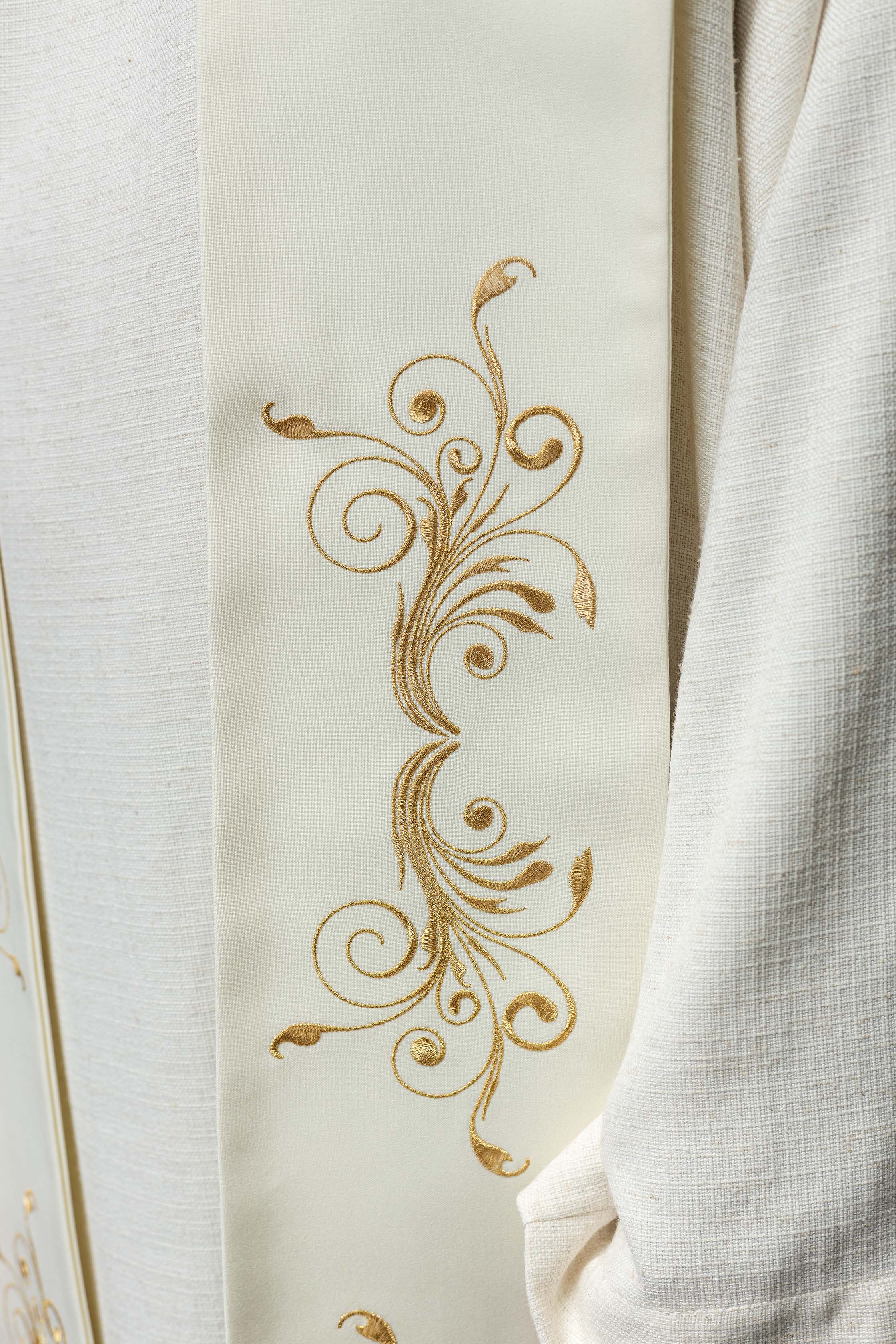 Ecru embroidered stole with IHS