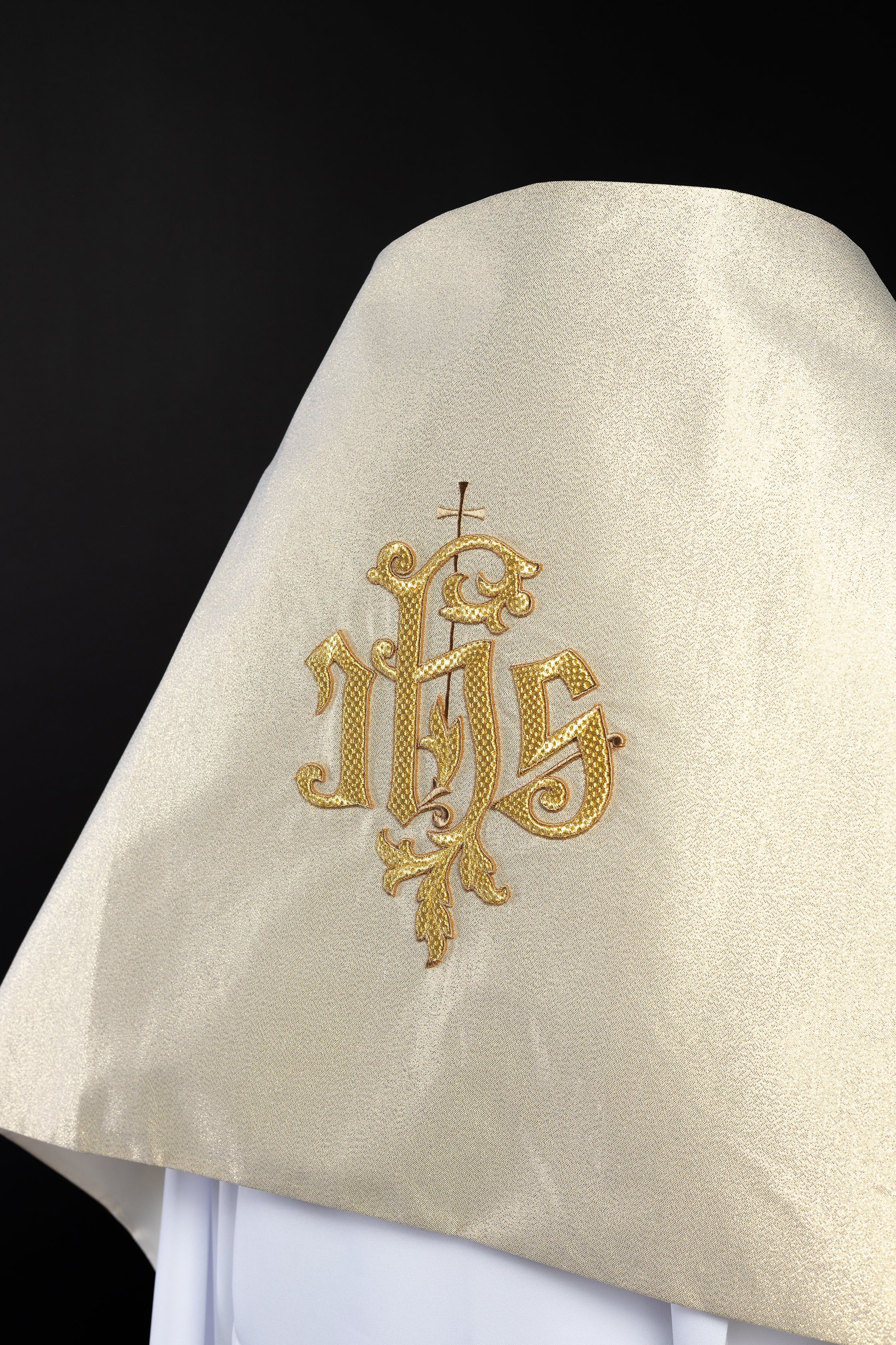 Liturgical veil embroidered with golden IHS