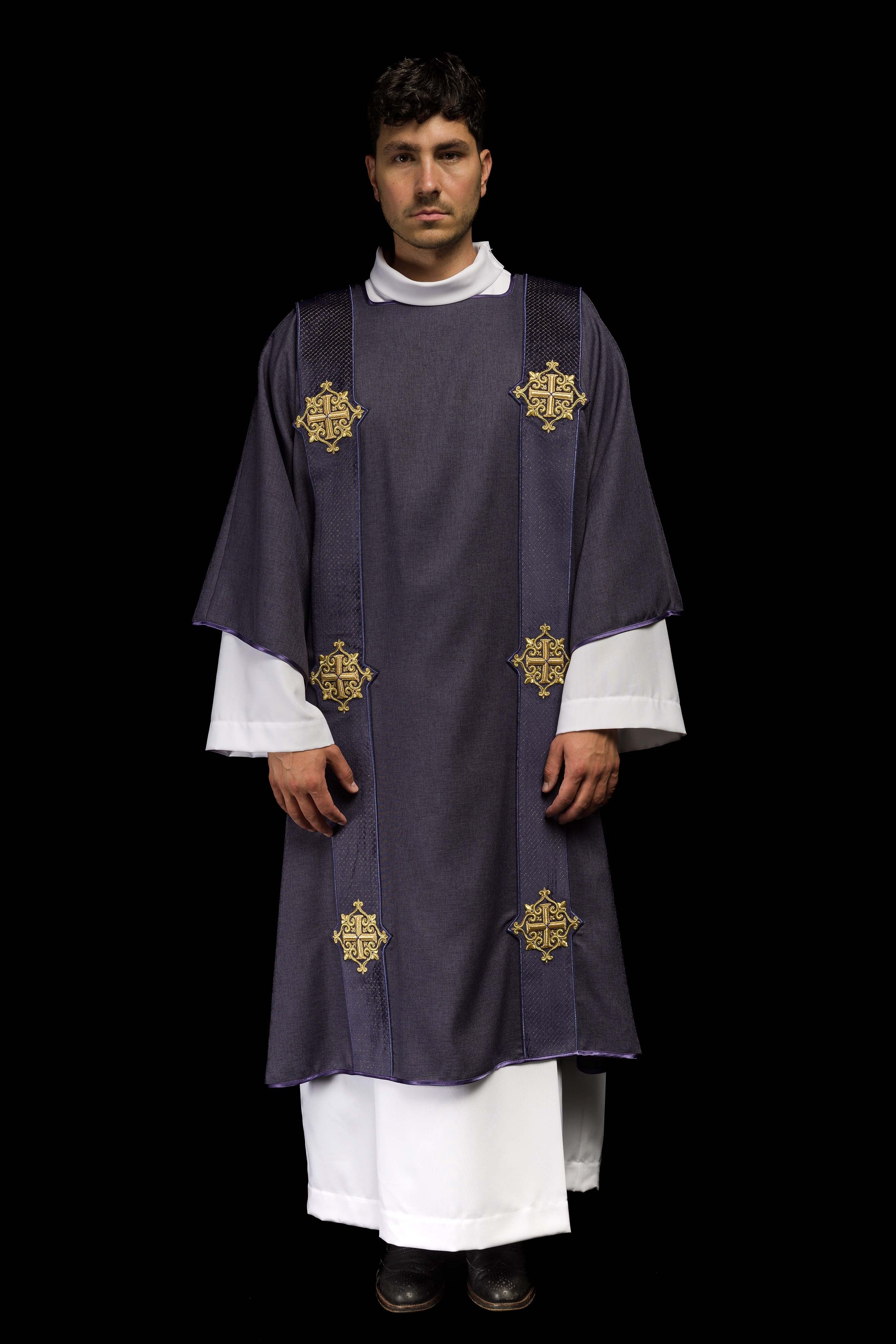 Purple Dalmatic with Velvet Orphreys and Cross Symbols