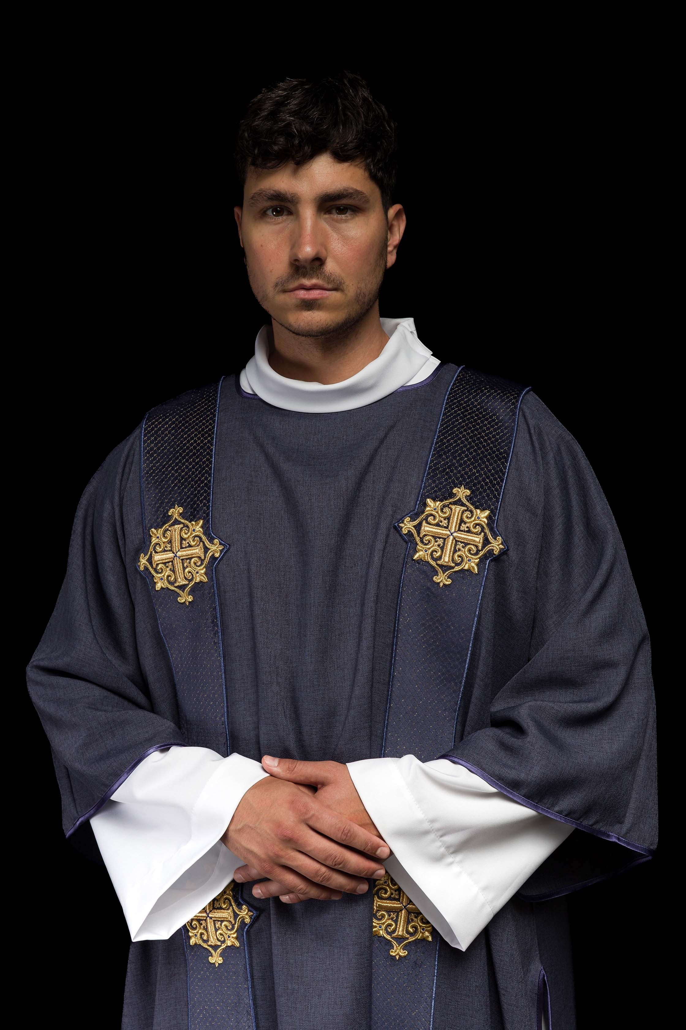 Purple Dalmatic with Velvet Orphreys and Cross Symbols