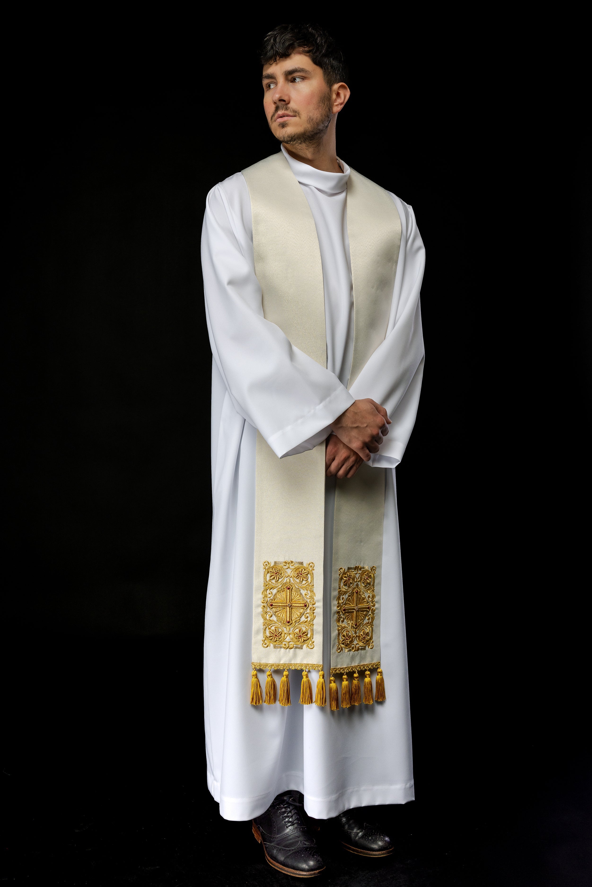 Embroidered priestly stole adorned with stones