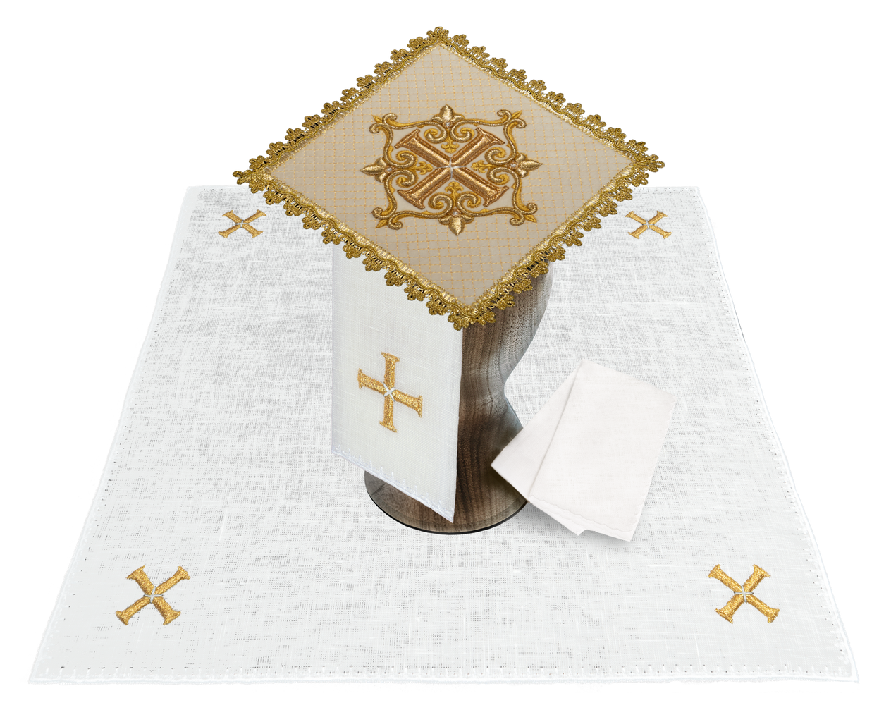 Ecru altar linen set made from velvet fabric