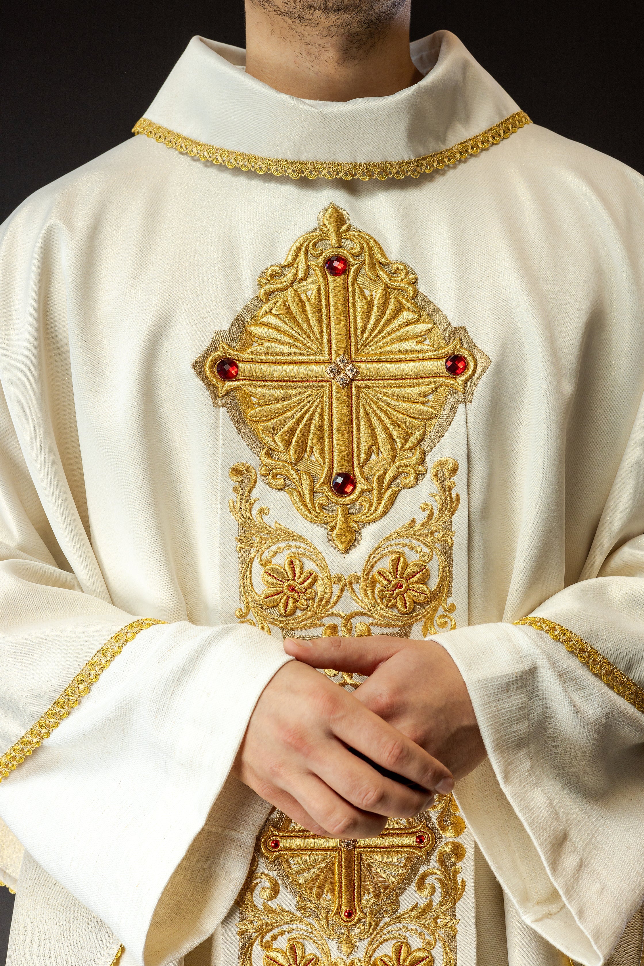 Gold Chasuble richly embroidered and decorated with gold stones