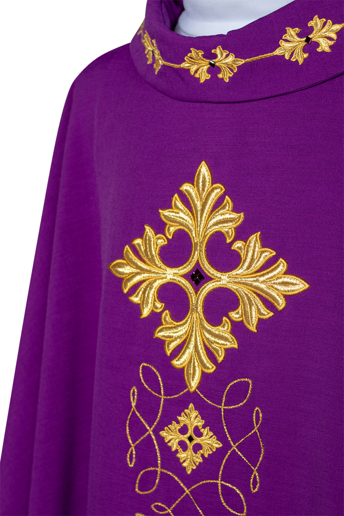 Richly embroidered chasuble with cord and stones