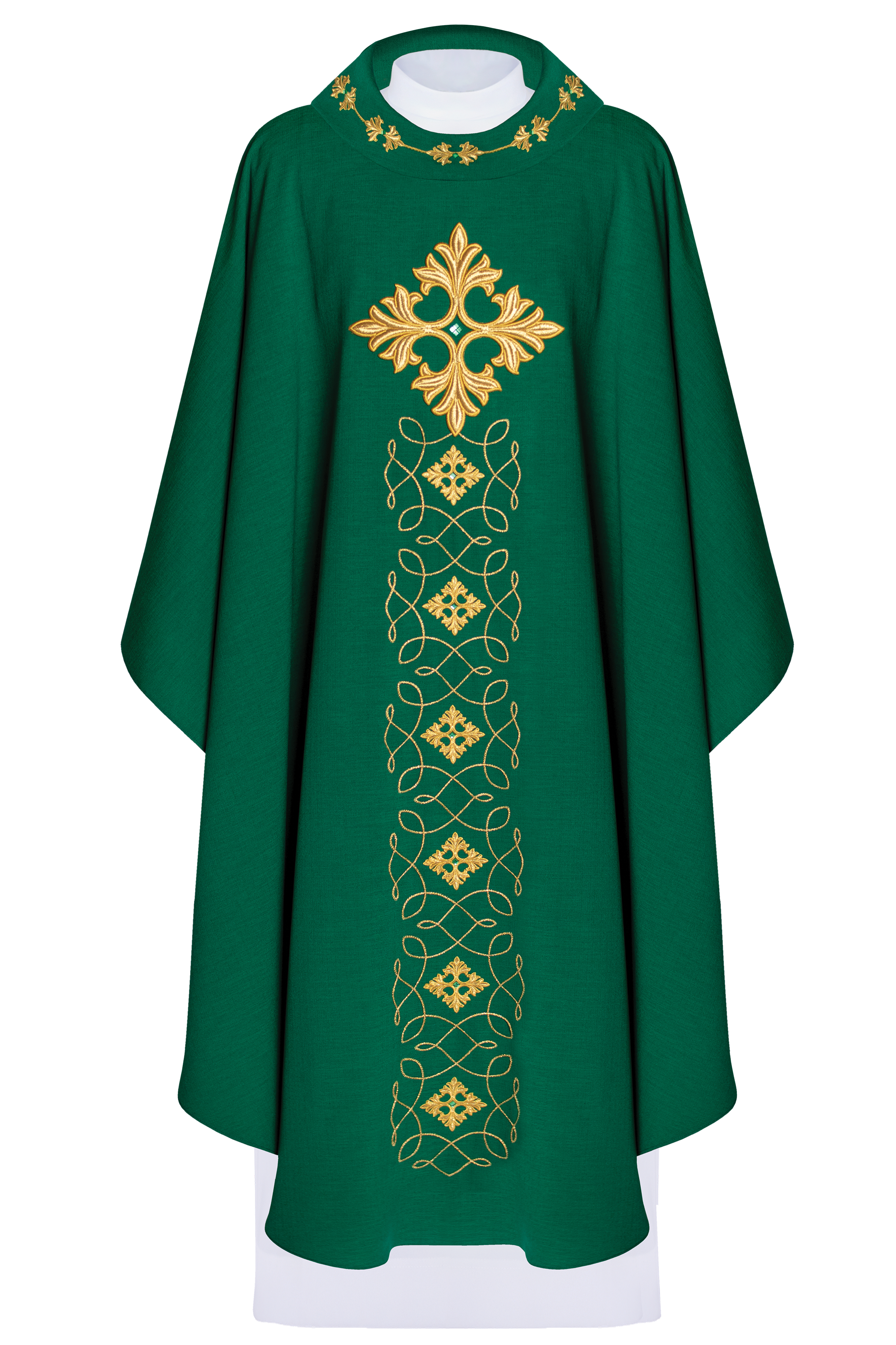 Green chasuble richly embroidered with a cord