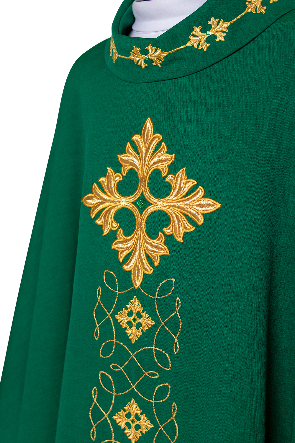 Green chasuble richly embroidered with a cord