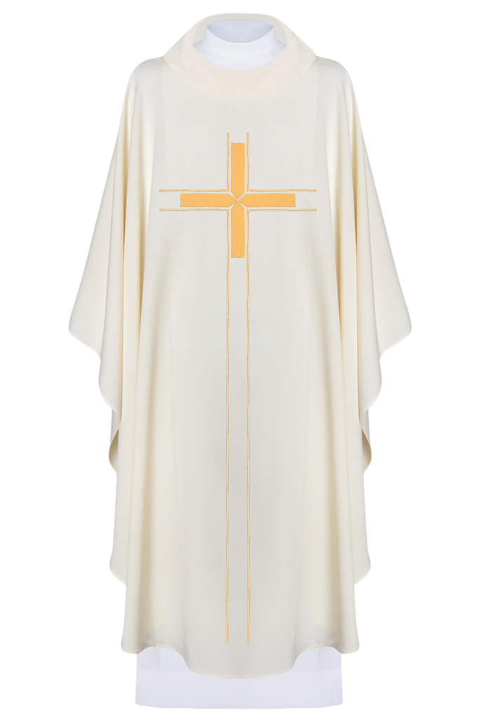 Chasuble embroidered with minimalist gold cross motif