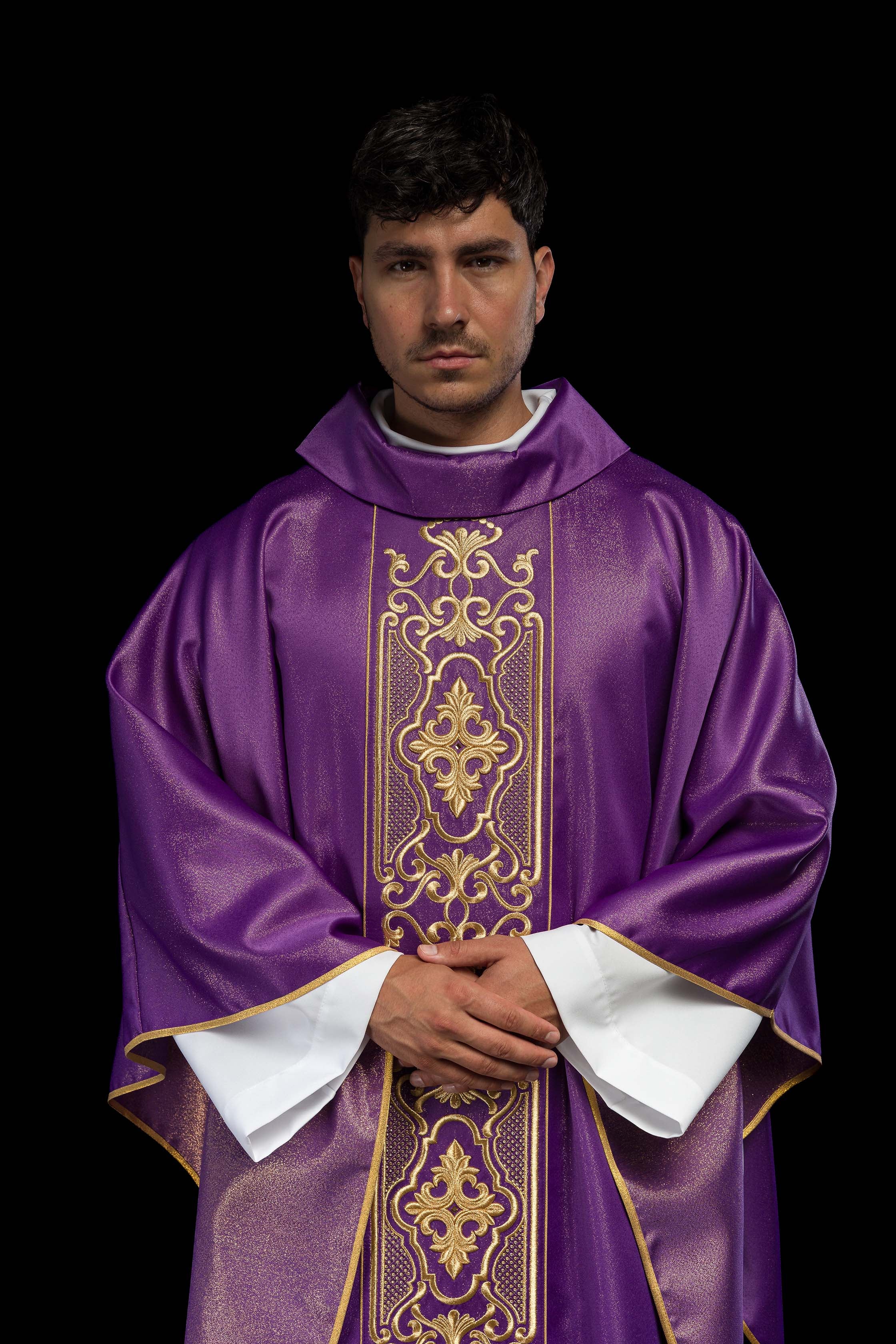 Purple chasuble richly embroidered, shining