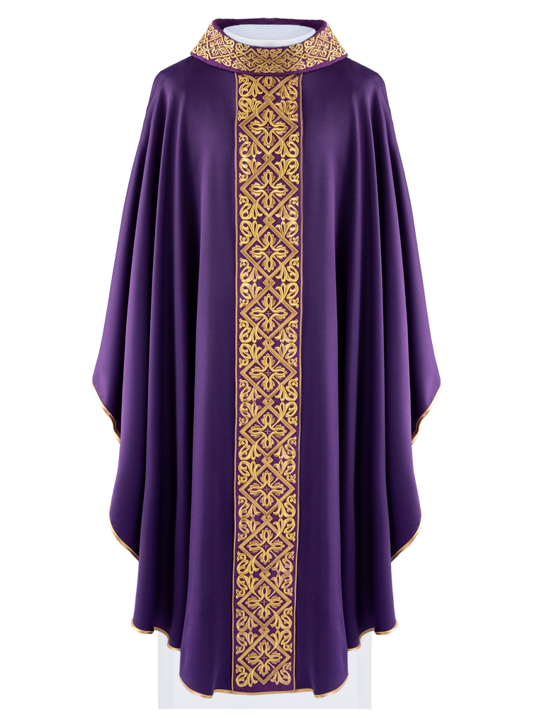 Richly embroidered purple chasuble