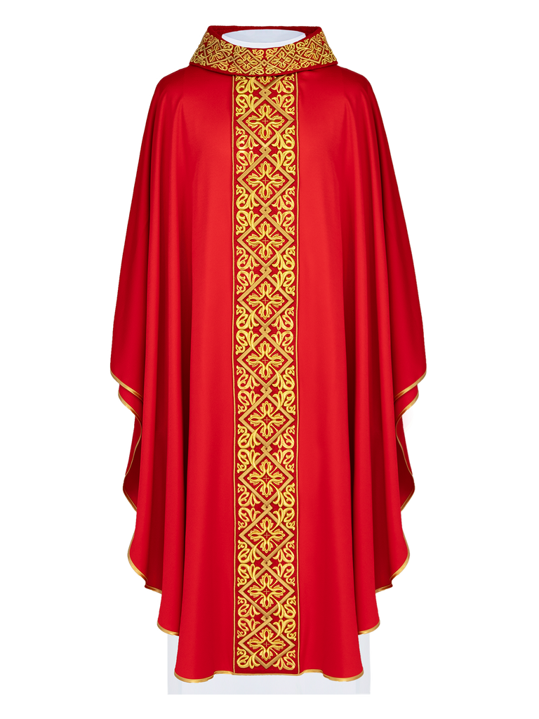 Red chasuble with embroidered collar