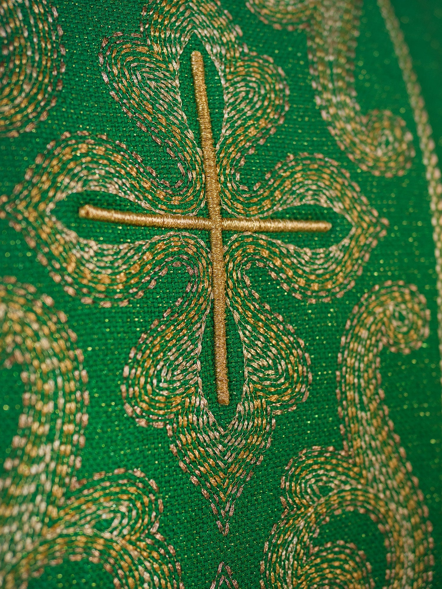 Green chasuble with light gold embroidery