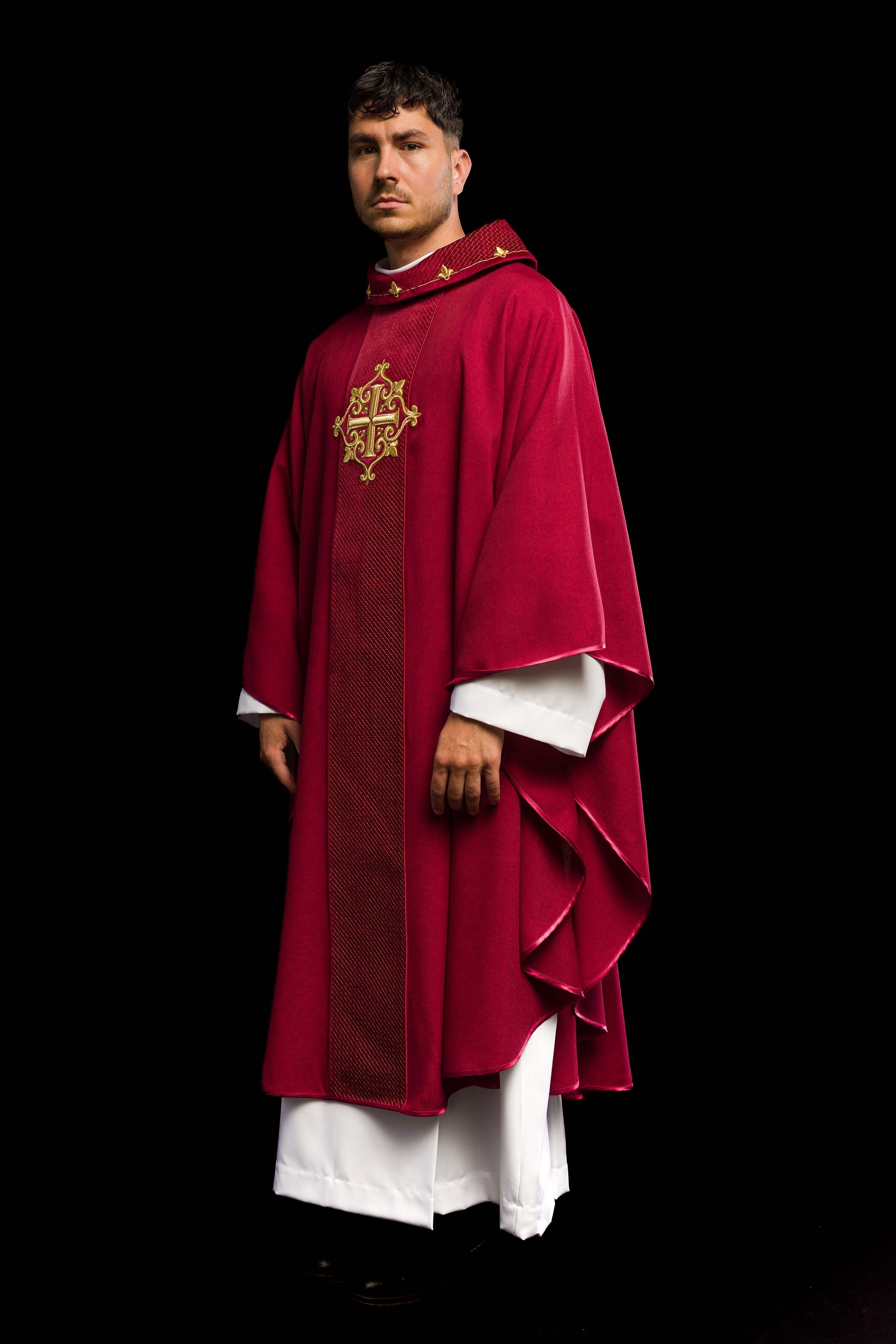 Red Chasuble with Embroidered Cross Symbol