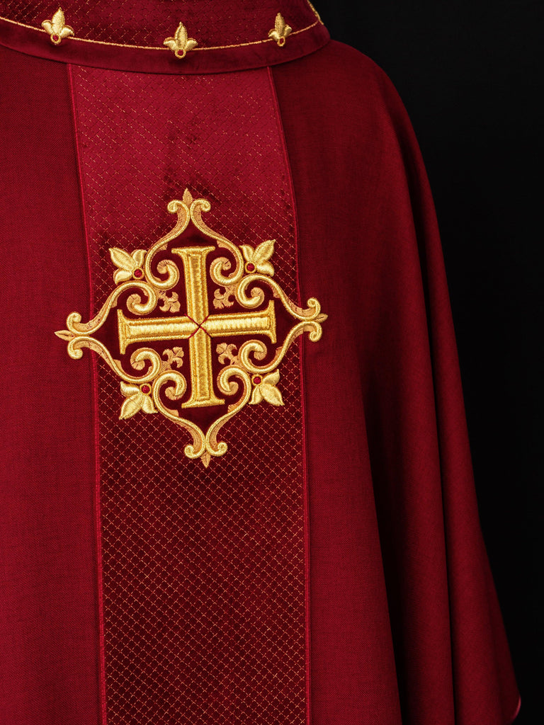 Red Chasuble with Embroidered Cross Symbol
