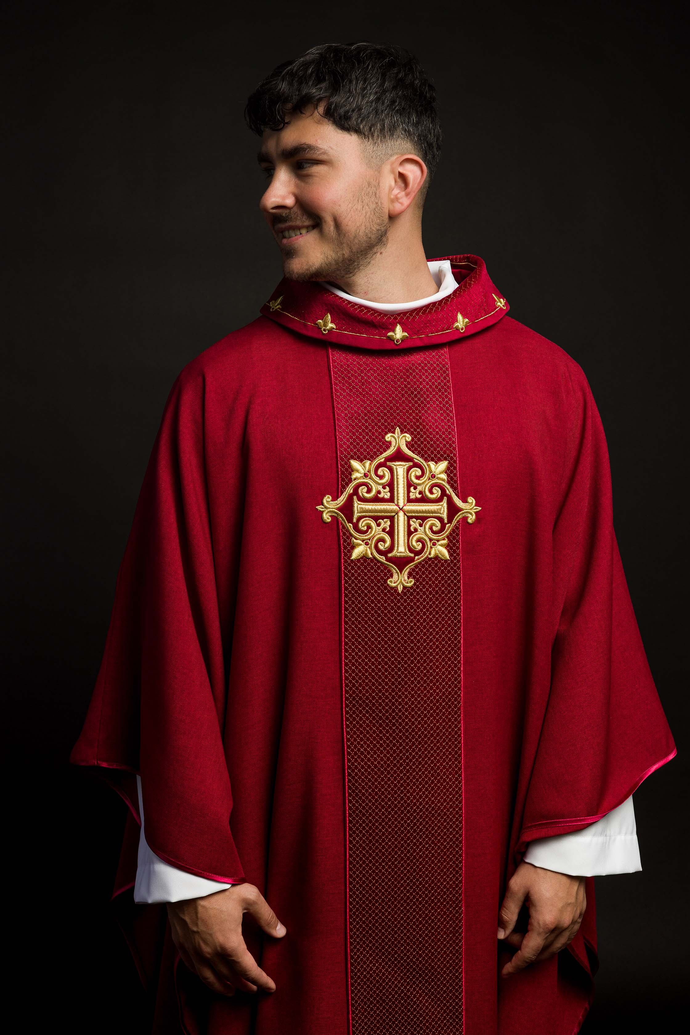 Red Chasuble with Embroidered Cross Symbol