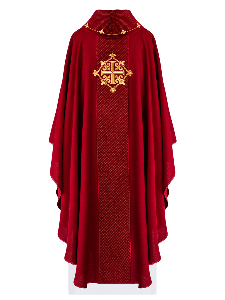 Red Chasuble with Embroidered Cross Symbol
