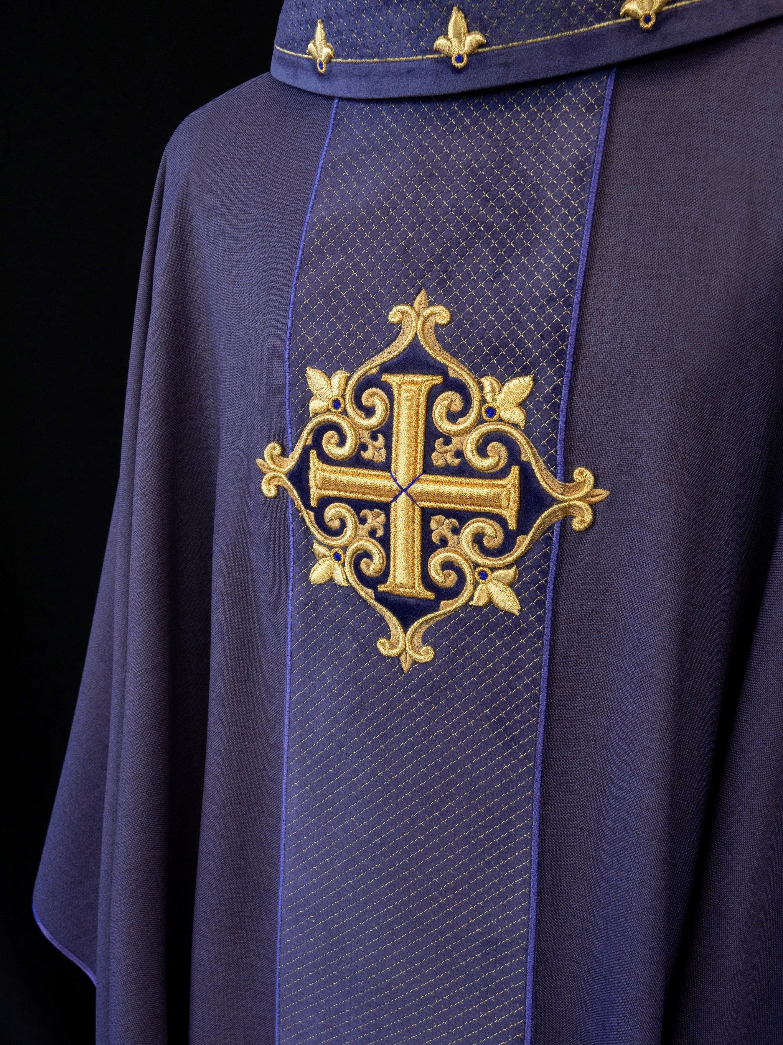 Purple Chasuble with Embroidered Cross Symbol