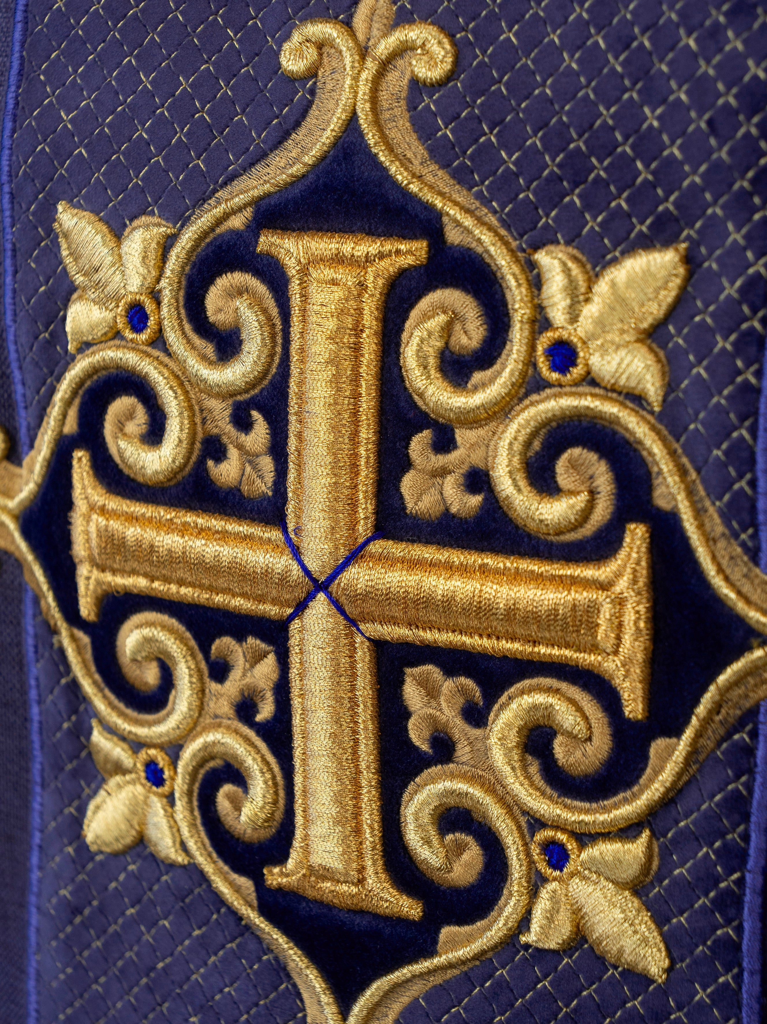 Purple Chasuble with Embroidered Cross Symbol