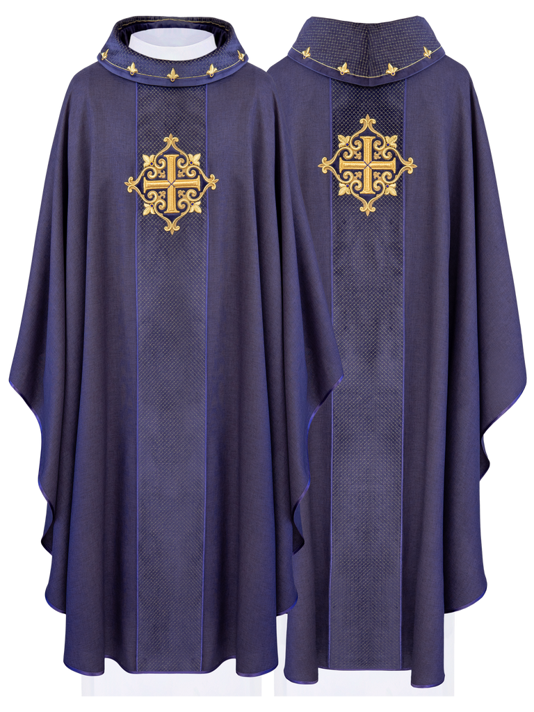 Purple Chasuble with Embroidered Cross Symbol