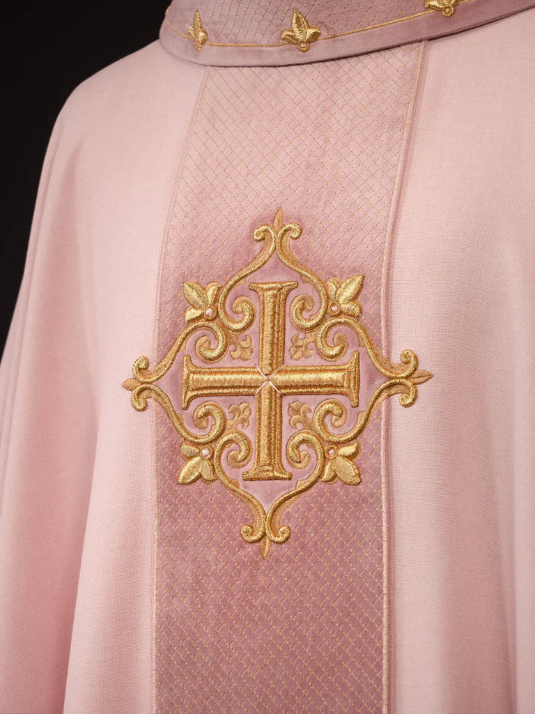 Pink Chasuble with Embroidered Cross Symbol