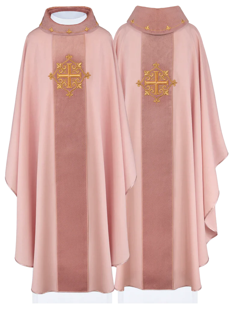 Pink Chasuble with Embroidered Cross Symbol