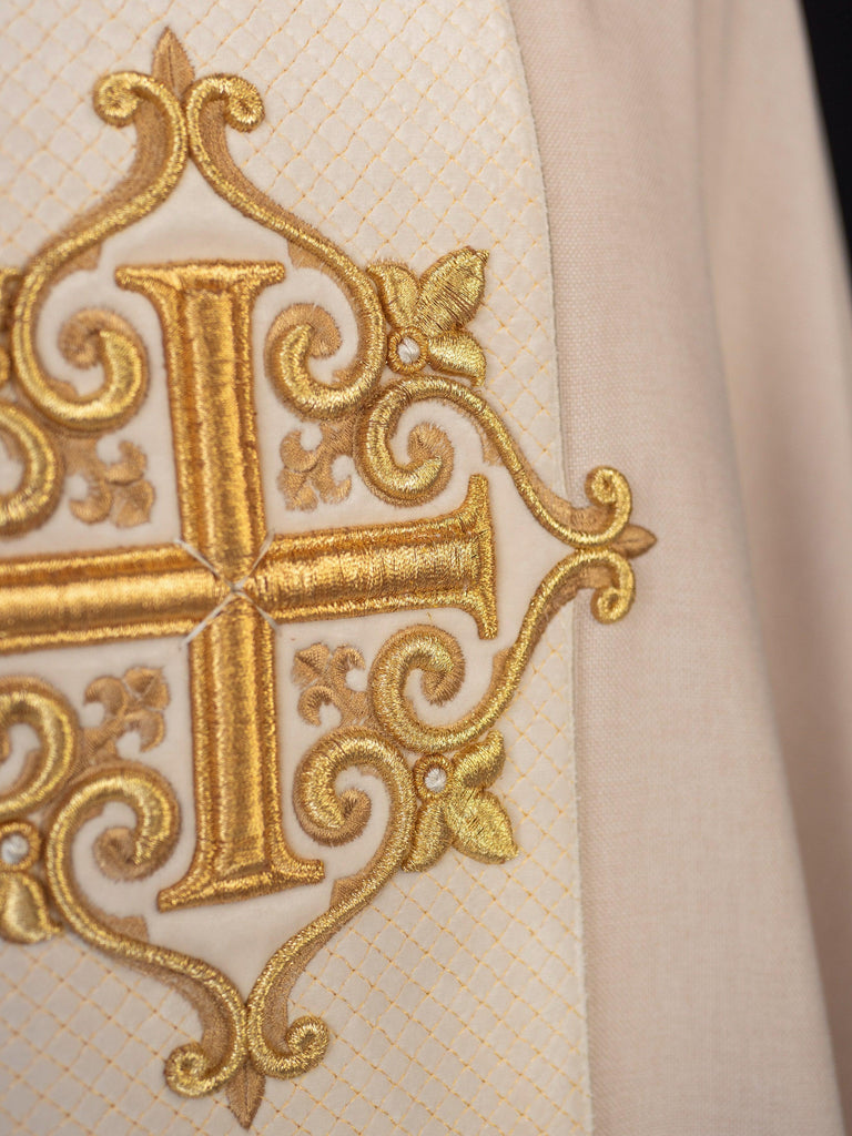 Ecru Chasuble with Embroidered Cross Symbol