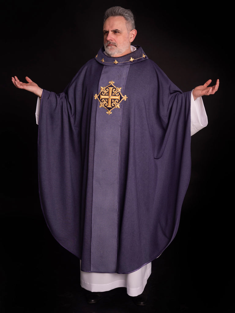 Purple Chasuble with Embroidered Cross Symbol