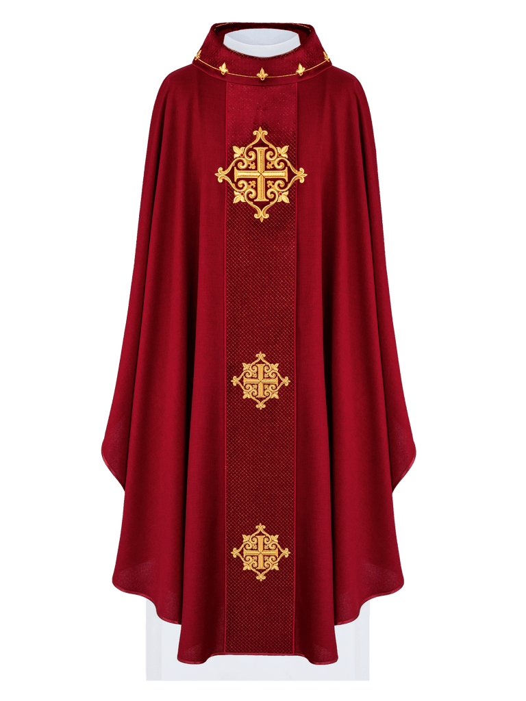 Chasuble with Velvet Red Band and Cross Embroidery