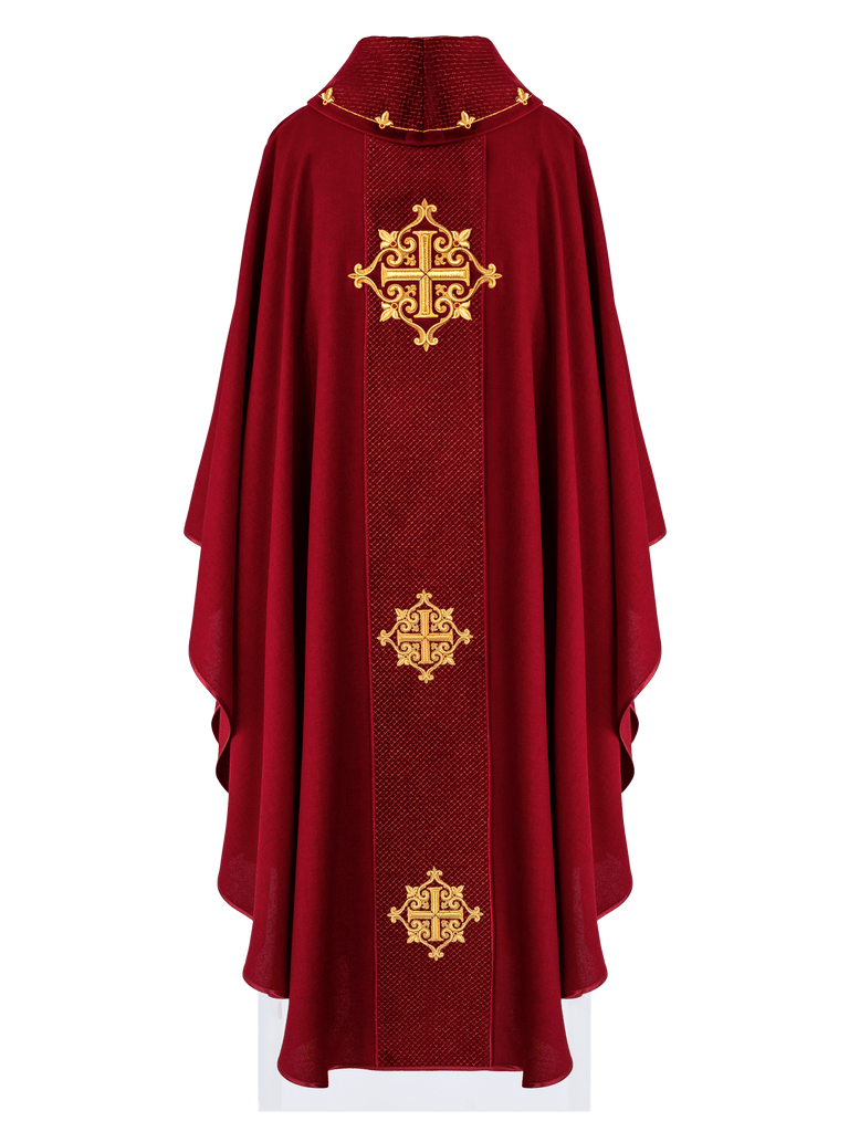 Chasuble with Velvet Red Band and Cross Embroidery