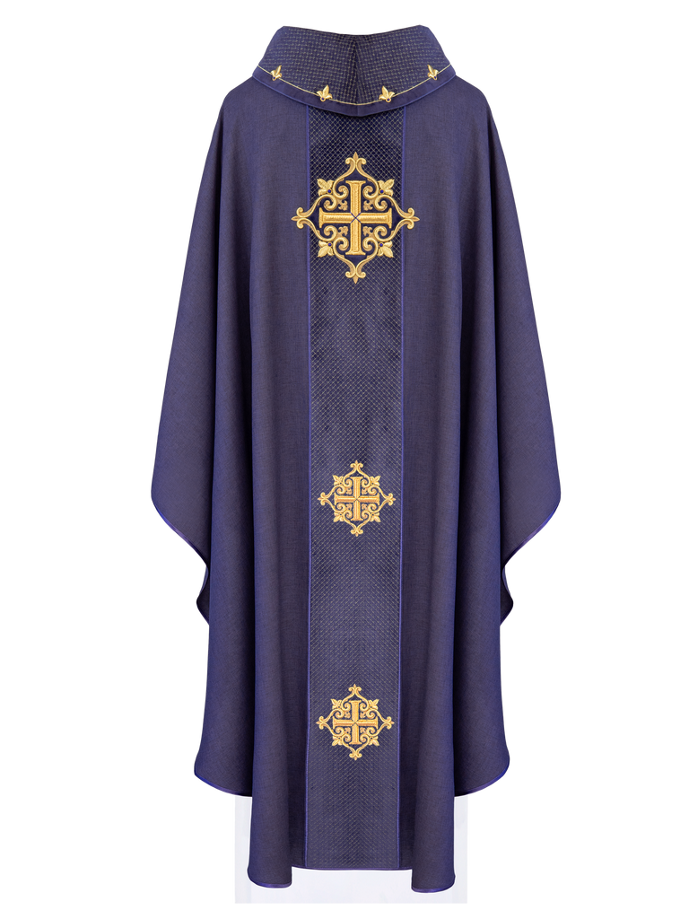 Chasuble with Velvet Purple Band and Cross Embroidery