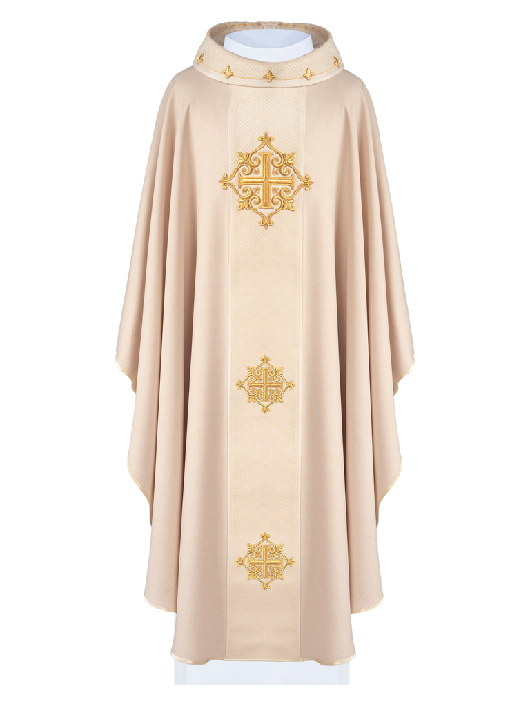 Chasuble with Velvet Ecru Band and Cross Embroidery