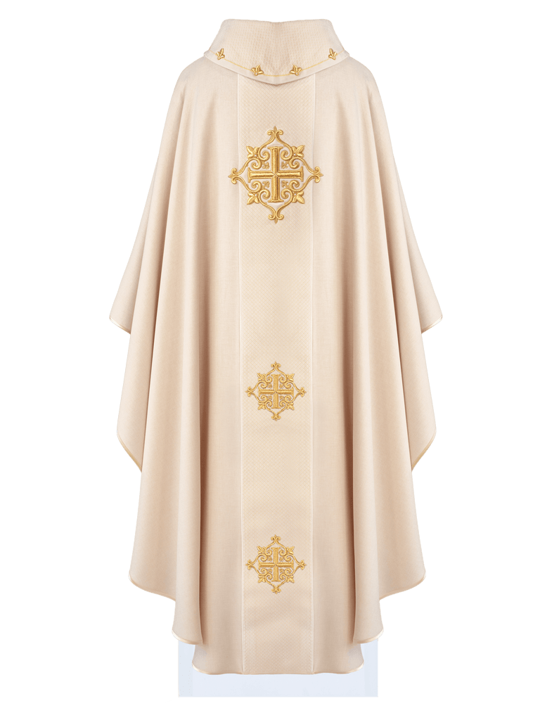 Chasuble with Velvet Ecru Band and Cross Embroidery