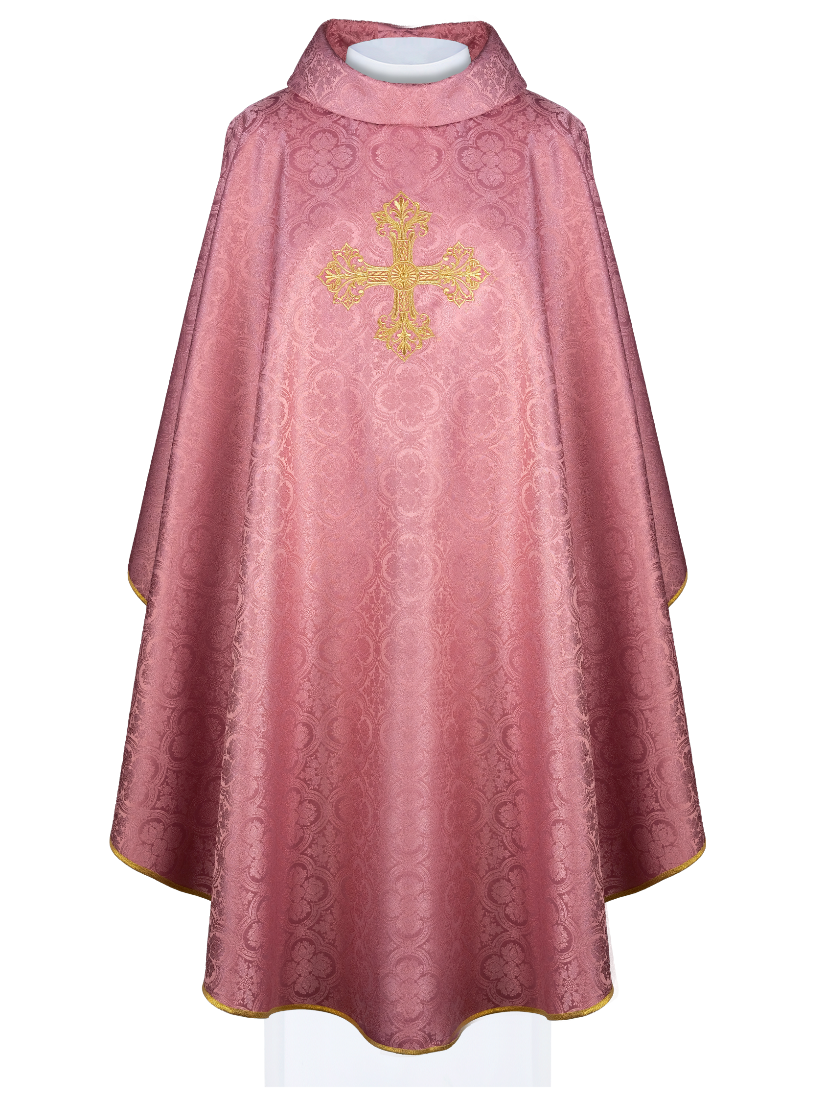 Pink chasuble with a cross made of patterned fabric