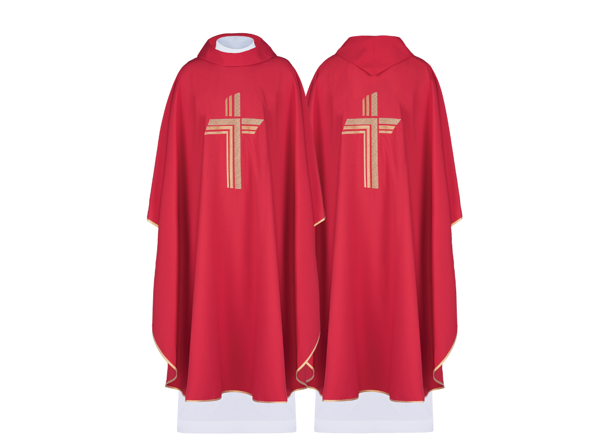 Red chasuble embroidered with cross patter