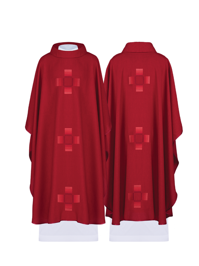 Red chasuble embroidered with crosse
